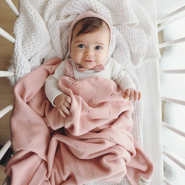 Bleu La La 100% Organic Cotton Pointelle Swaddle Receiving Baby Blanket