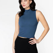 C'EST MOI BAMBOO RIB MOCK NECK SHORT SLEEVE