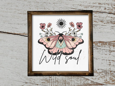 13" Framed  Vintage wild Soul Sign  Floral Sign Vintage Graphic S