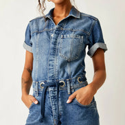 FREE PEOPLE EDISON WIDELEG COVERALL / CERULEAN SKIES
