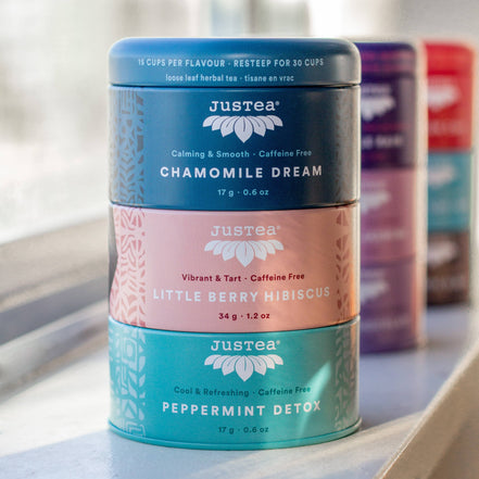 JUST TEA Herbal Tea Trio Tin & Spoon - Organic, Fair-Trade Tea Gift