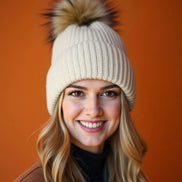 Sequin Knit Beanie with Detachable Faux Fur Pom-Pom