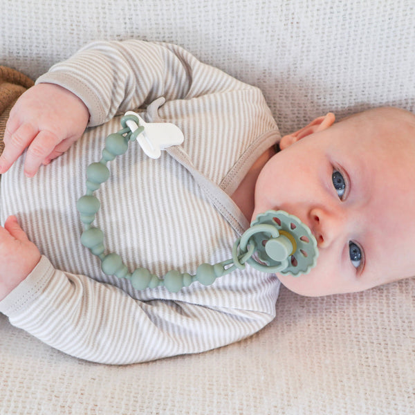 Baby Bliss Pacifier Clip - Sage & Dusty Teal