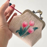 Quince fables Tulip Embroidered Beige Coin Purse