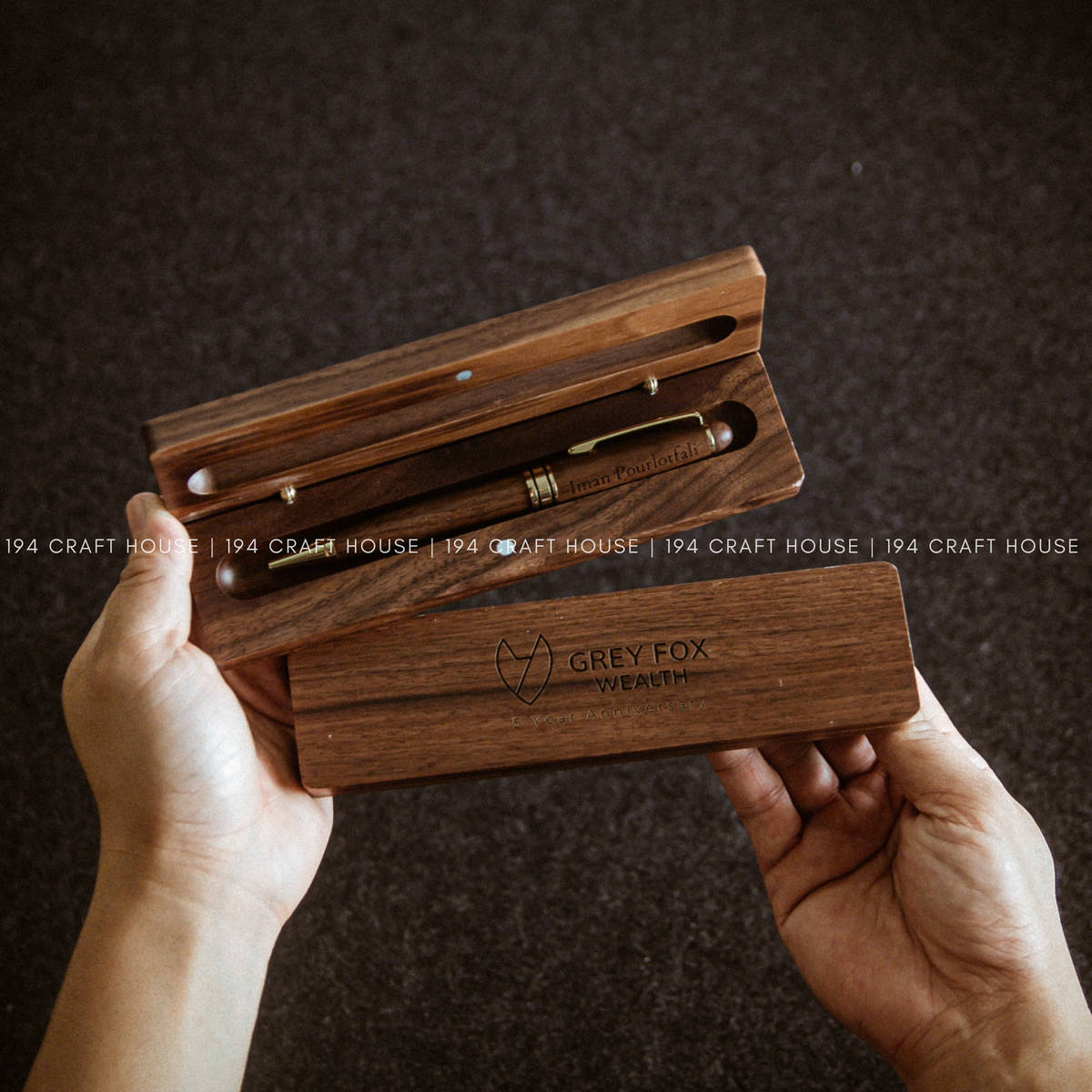 Walnut Wooden Ballpoint Pens & Case Set - Office Gifts