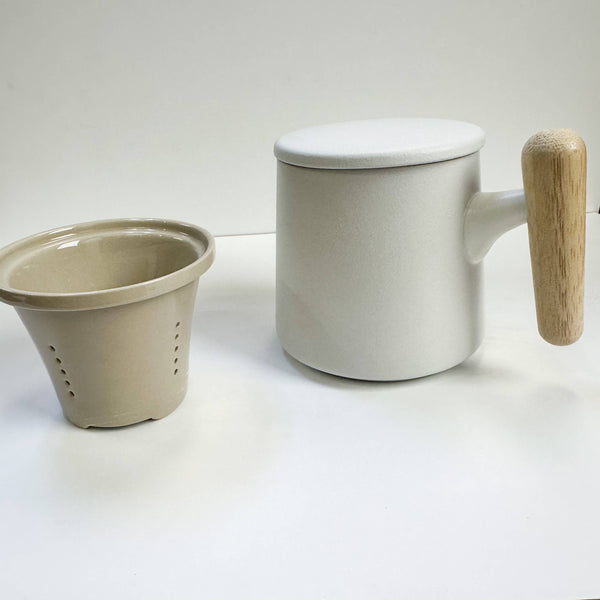 Japanese Wave Ceramic Tea Mug with Infuser & Lid
