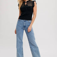 CONTRAST CROCHET KNIT TOP