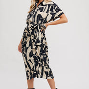 BLUIVY ABSTRACT PRINTED MIDI SHIRT DRESS
