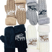 Reversible Reindeer & Sherpa Fleece Mittens