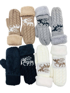 Reversible Reindeer & Sherpa Fleece Mittens