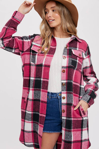 BLUIVY FLANNEL PLAID LONGLINE SHACKET