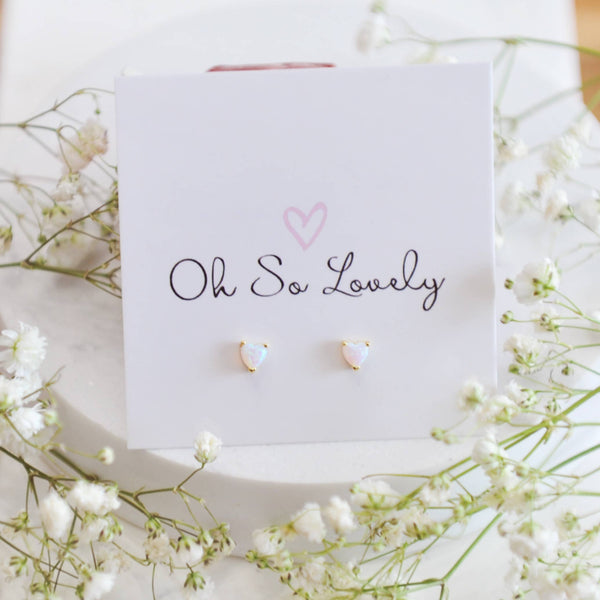 OH SO LOVELY Genevieve Opal Heart Studs
