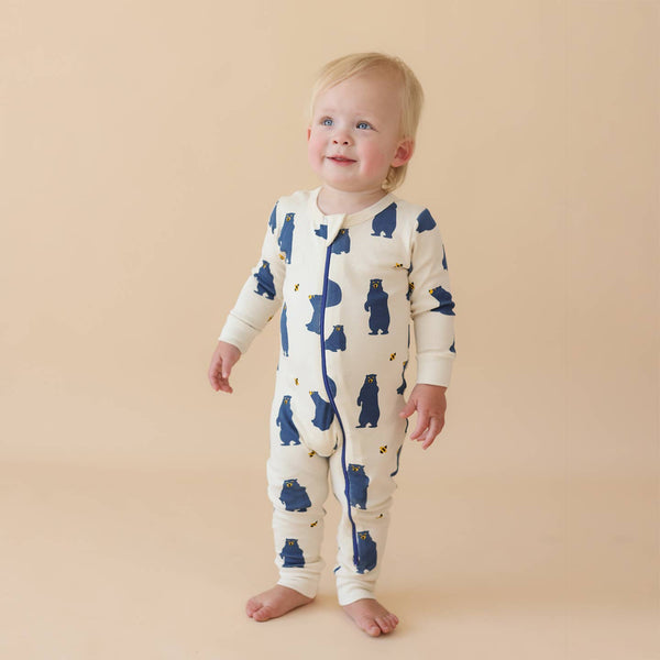 BABY Organic Signature Print '2-Way' Zip Romper - Long Sleeve