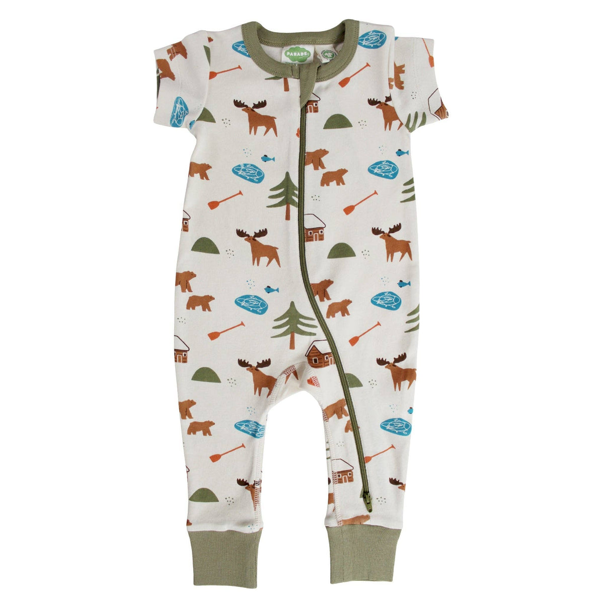 BABY Organic Signature Print '2-Way' Zip Romper - Short Sleeve