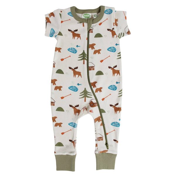 BABY Organic Signature Print '2-Way' Zip Romper - Short Sleeve