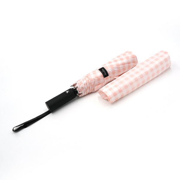 Pink Gingham Auto Open Compact Umbrella