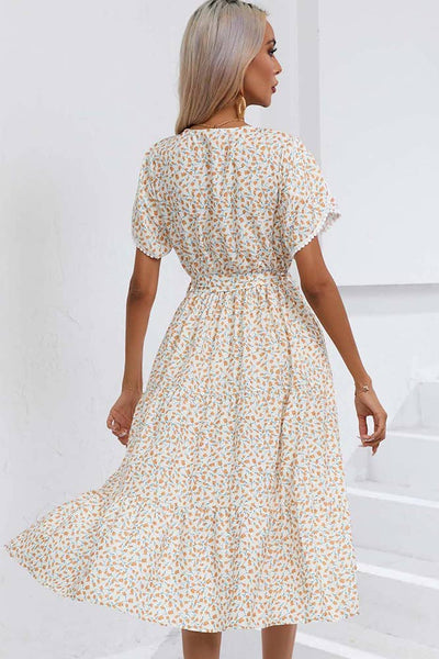 Wrap V Neck Tulip Sleeves Maxi Floral Dress ZZKF1015