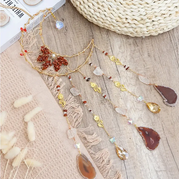 Crystolver Red Agate Blooming Flower Wired Sun Catcher
