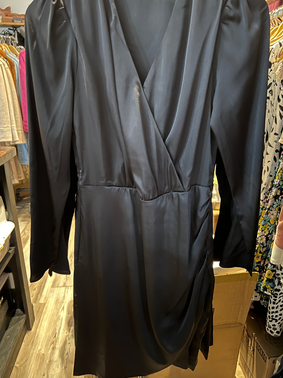 ESQUALO OVERLAP GATHERED SATIN DRESS