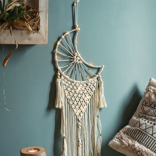 Crystolver Moon Macrame Wall Hanging  Dreamcatcher