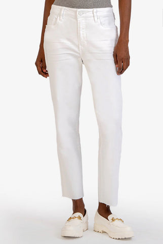 KUT REESE HIGH RISE FAB AB ANKLE STRAIGHT RAW HEM-OPTIC WHITE