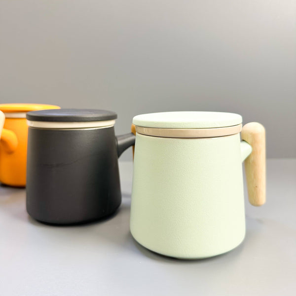 Japanese Wave Ceramic Tea Mug with Infuser & Lid