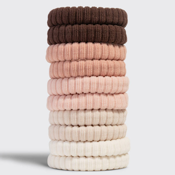 KITSCH Recycled Fabric Ribbed Hair Elastics 10pc Set - Blush