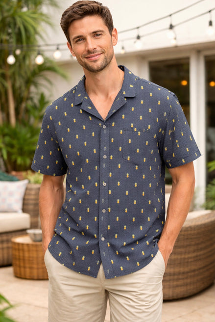 STONE ROSE SEERSUCKER, SHORT SLEEVE PINEAPPLE SHIRT