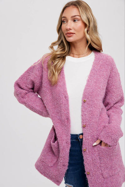 BLUIVY BUTTONED BOUCLE CARDIGAN