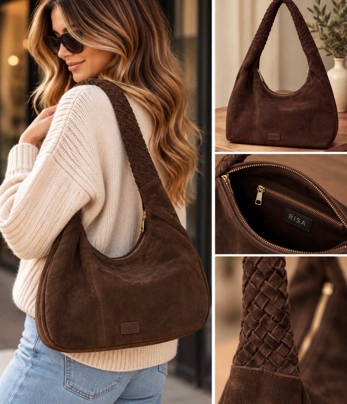 RISA KATE WEAVE SUEDE SHOULDER BAG