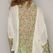 POL Oversize long sleeve floral print crochet button down shirt