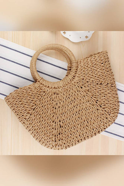 Hand Knitting Casual Summer Beach Straw Bag