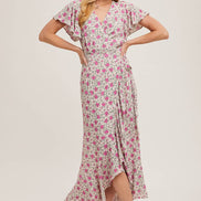 FLORAL PRINT RUFFLED HEM WRAP MAXI DRESS