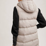 BLUIVY HOODED ZIPPER DOWN LONGLINE PUFFER VEST