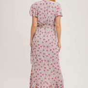FLORAL PRINT RUFFLED HEM WRAP MAXI DRESS