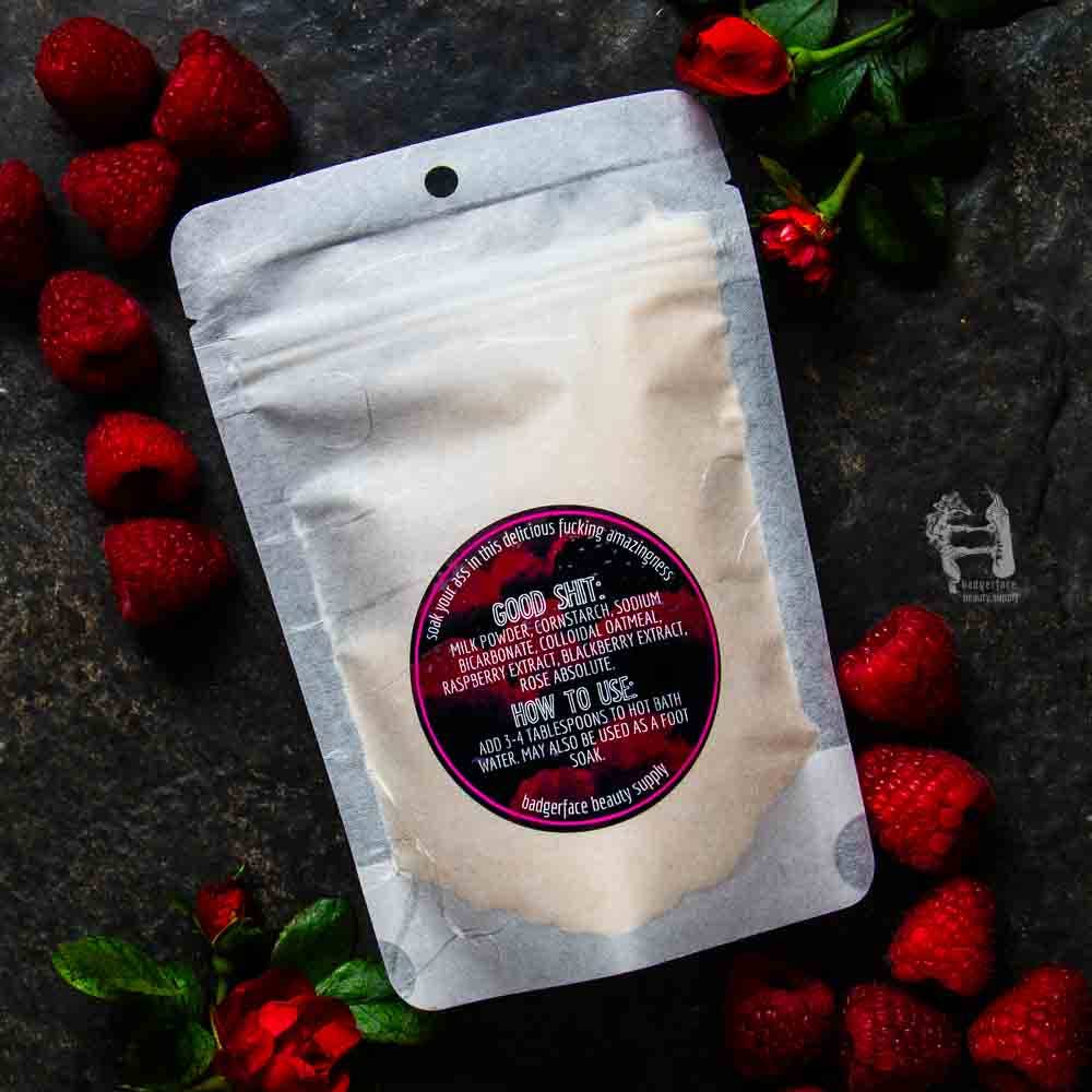 Badgerface Raspberry Rose Milk Bath. Novelty Bath Products.