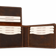 Men’s Full-Grain Crazy Leather Bifold Wallet with ID Window