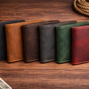 Men’s Full-Grain Crazy Leather Bifold Wallet with ID Window