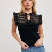 CONTRAST CROCHET KNIT TOP