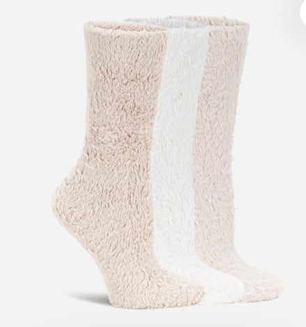 LEMON FUR COZY NON TERRY CREW SOCKS-3Pack