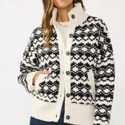 LOVESTITCH GEO PATTERN BUTTON DOWN SWEATER JACKET W/ POCKETS
