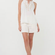 ESQUALO slv/ss embroidery crinkle top