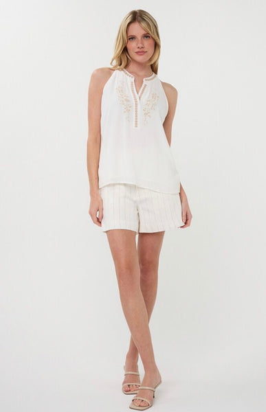 ESQUALO slv/ss embroidery crinkle top