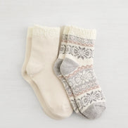 LEMON 2PK NON TERRY SNOW DAY DOUBLE LAYER CREW SOCKS