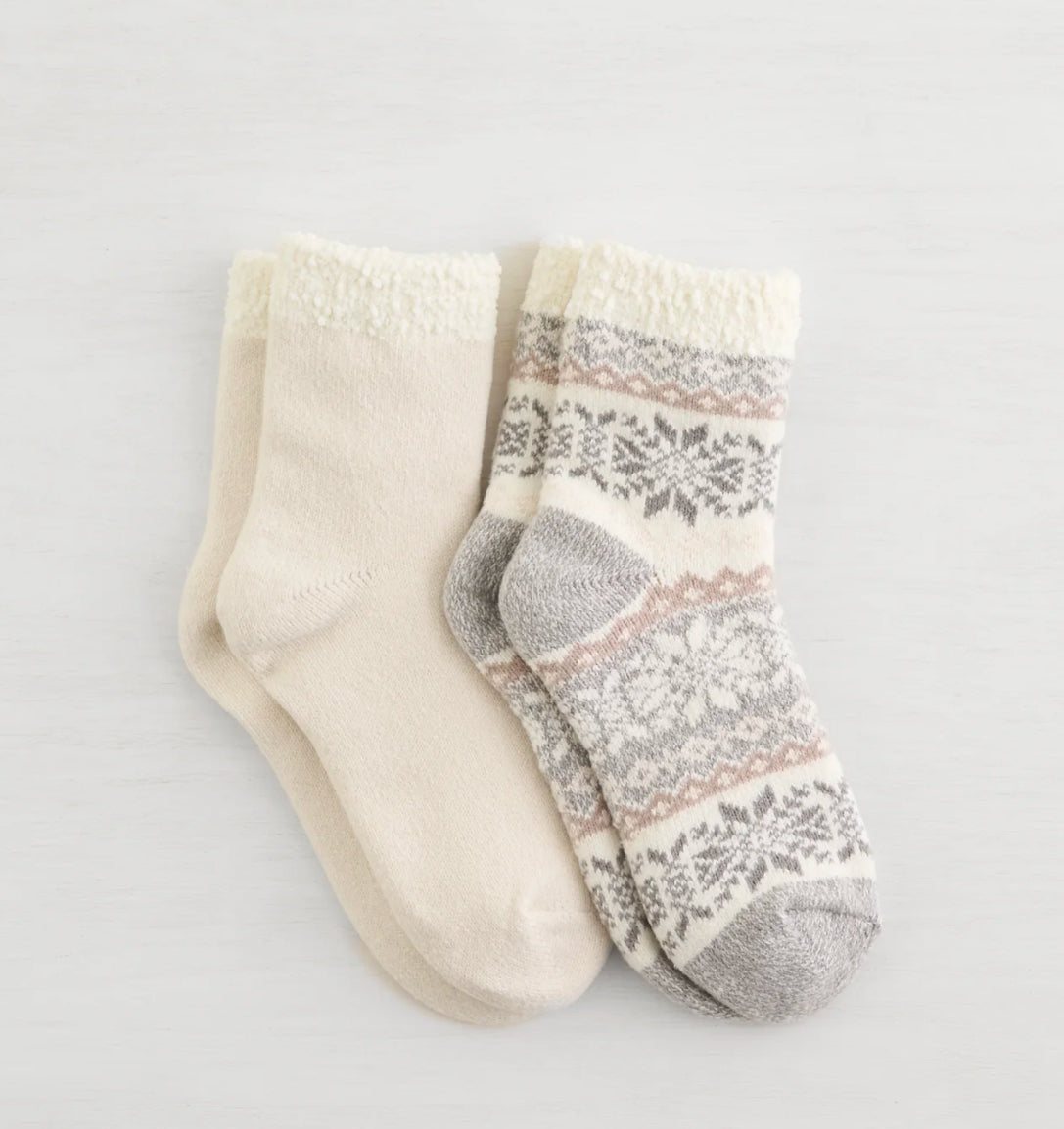 LEMON 2PK NON TERRY SNOW DAY DOUBLE LAYER CREW SOCKS