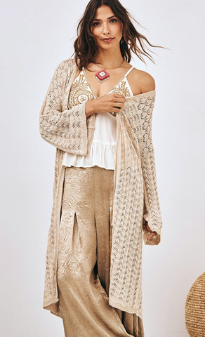 NKN LONG VISCOSE KIMONO WITH OPENWORK DETAILS
