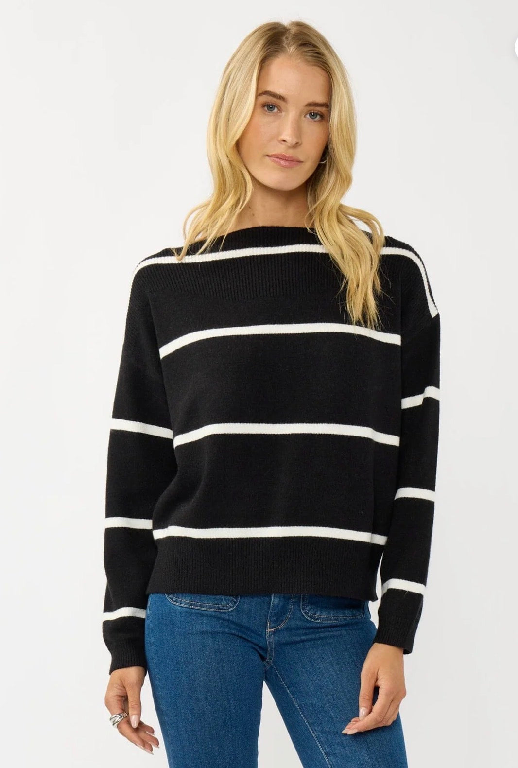 LOVESTITCH Serena Stripe Boat Neck Pullover L/S DROPPED SHOULDER RIB NECK & CUFF PULLOVER
