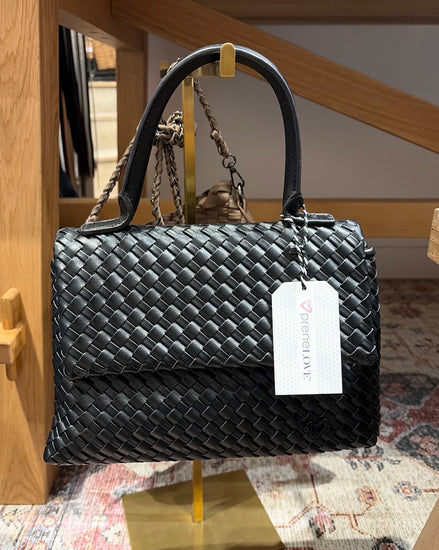 PRENELOVE York Woven Vegan Leather Handbag BLACK