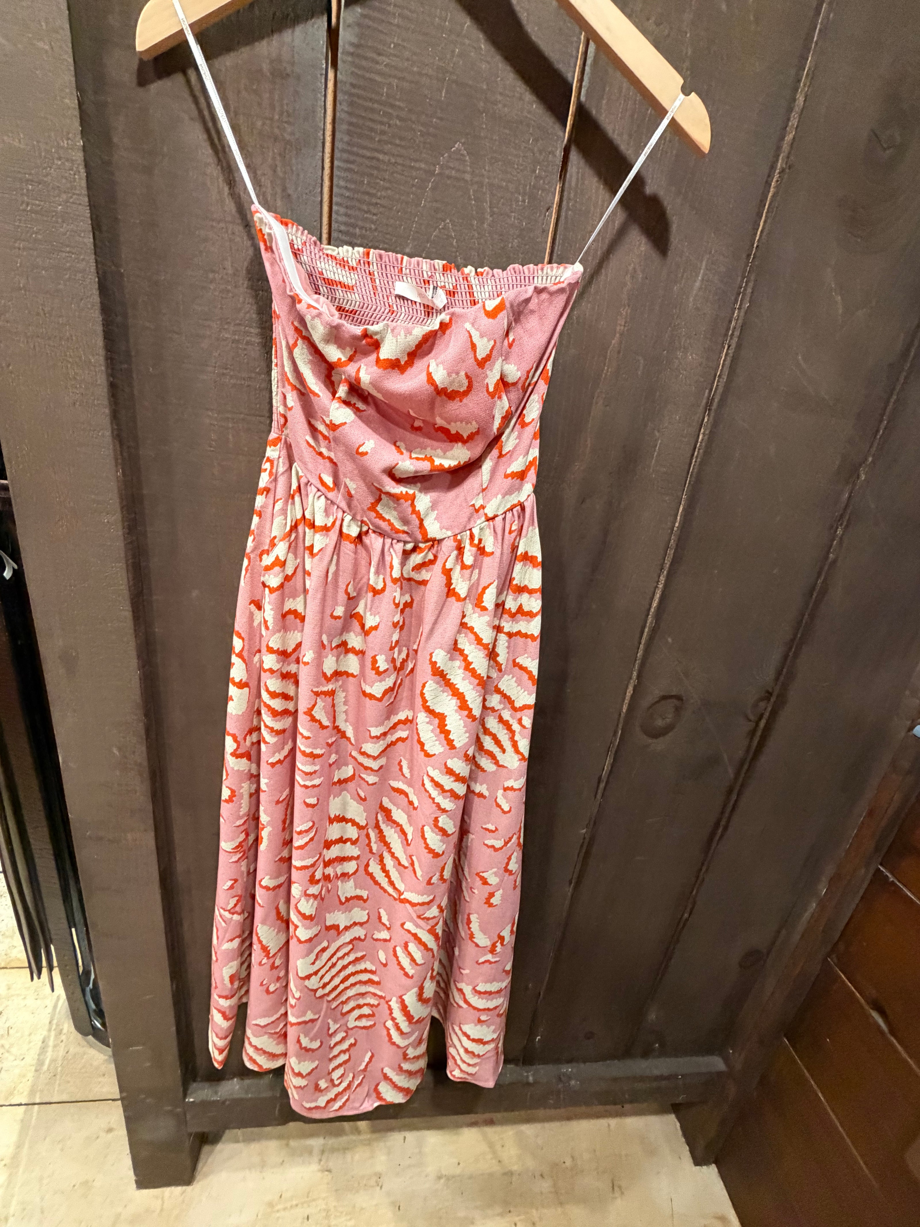 LEZ A LEZ STRAPLESS PRINT DRESS