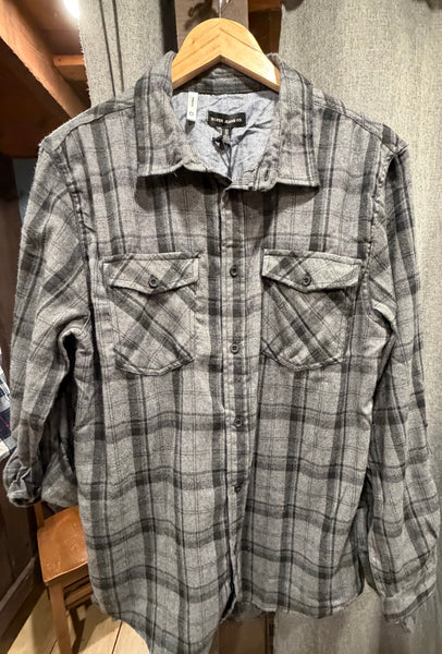 SILVER PLAID BUTTON DOWN SHIRT